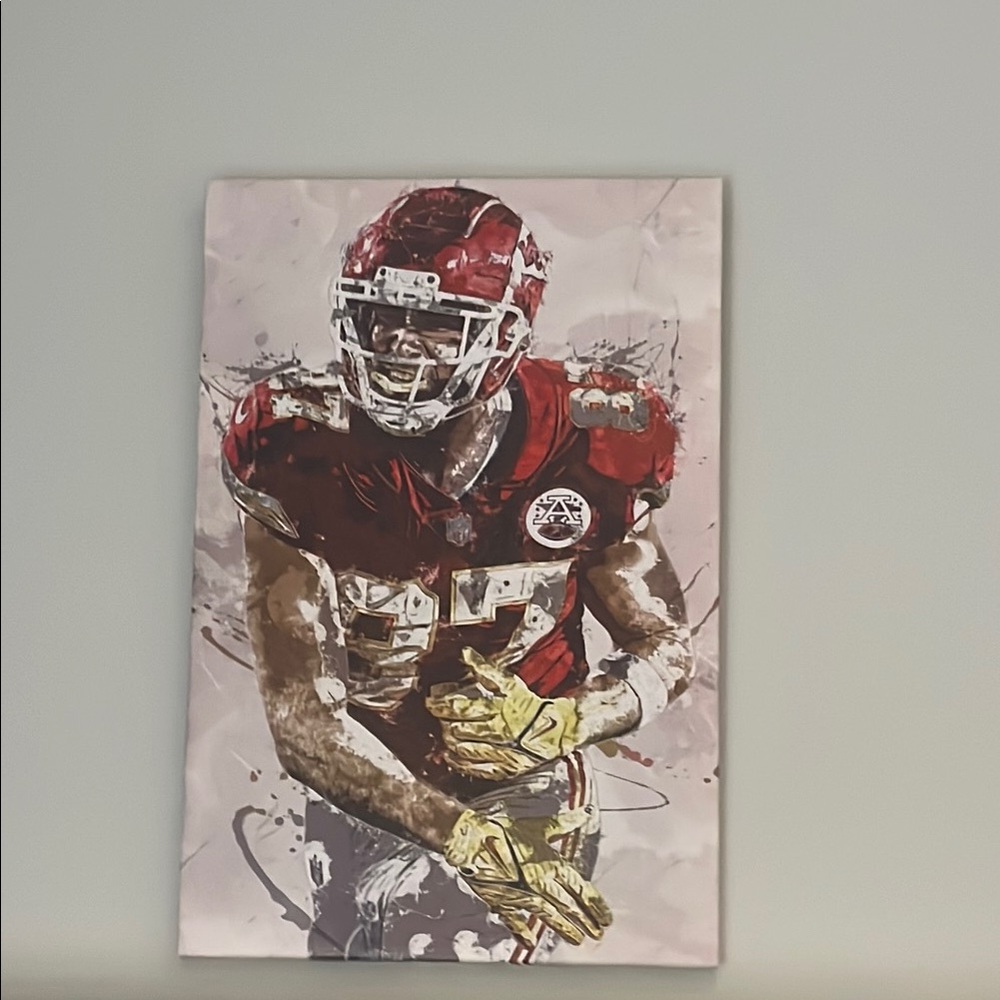 Travis Kelce Dynamic Football Art Canvas - Red and Yellow